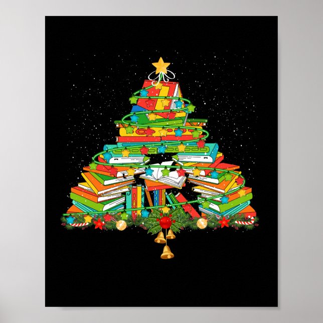 Buch Lover Christmas Tree Bookworm Librarian Poster (Vorne)