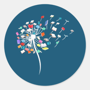 Buch Lover Dandelion Librarian Teacher Runder Aufkleber