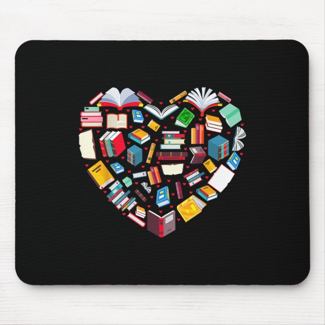 Buch Lover Librarian Teacher Buchbücher Herz V Mousepad (Vorne)