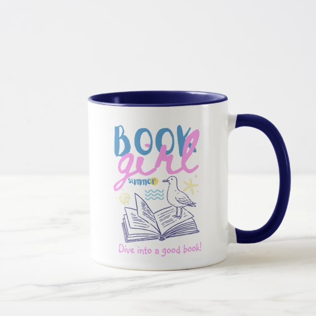 Buch Mädchen Sommer Strand Möwe Benutzerdefiniert  Tasse (Rechts)