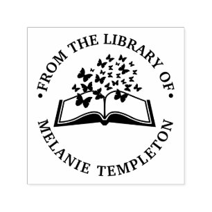 Buch mit Butterflies Bibliotheksname Permastempel