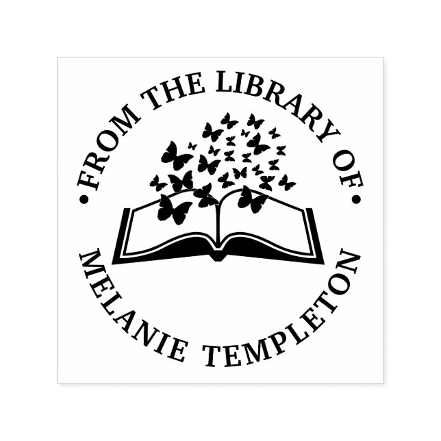 Buch mit Butterflies Bibliotheksname Permastempel (Design)