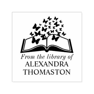 Buch mit Schmetterlingen "Aus der Bibliothek" Name Permastempel