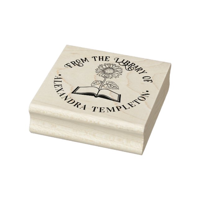 Buch mit Sonnenblumen "From the library" Round Gummistempel (Stempel)