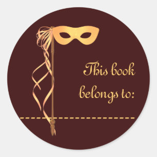 Buch-Namensaufkleber (Goldband-Maske) Runder Aufkleber