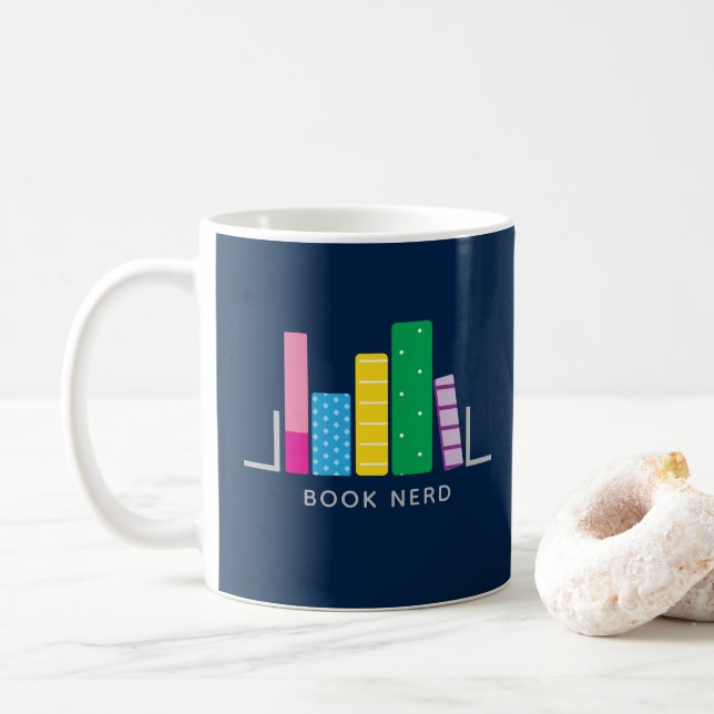 Buch Nerd Modern Navy Green Blue Kaffeetasse (Mit Donut)