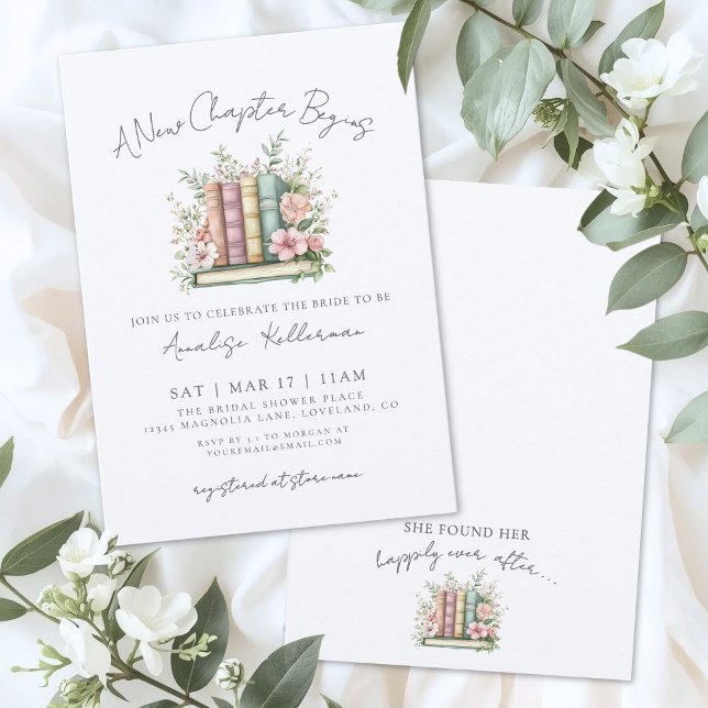 Buch Neuer Kapitel Blumen-Braut-Party Einladung (Book New Chapter Floral Bridal Shower Invitation)