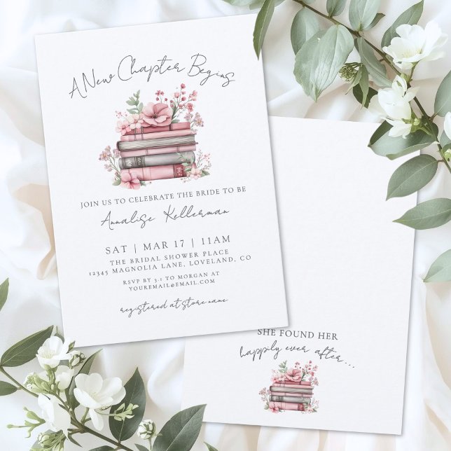 Buch neues Kapitel Florale Hochzeitdusch-Einladung Einladung (Book New Chapter Floral Bridal Shower Invitation)