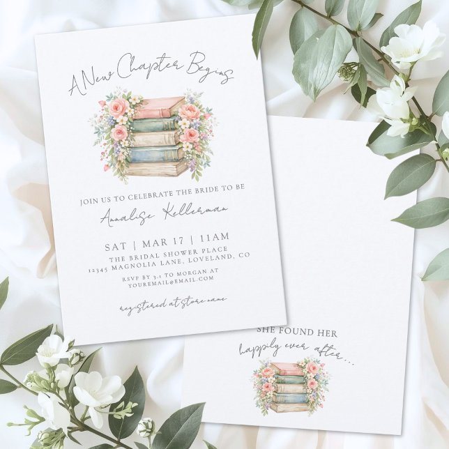 Buch neues Kapitel Florale Hochzeitdusch-Einladung Einladung (Book New Chapter Floral Bridal Shower Invitation)
