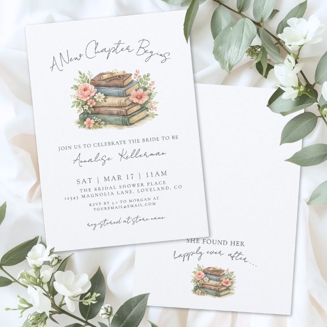 Buch neues Kapitel Florale Hochzeitdusch-Einladung Einladung (Book New Chapter Floral Bridal Shower Invitation)