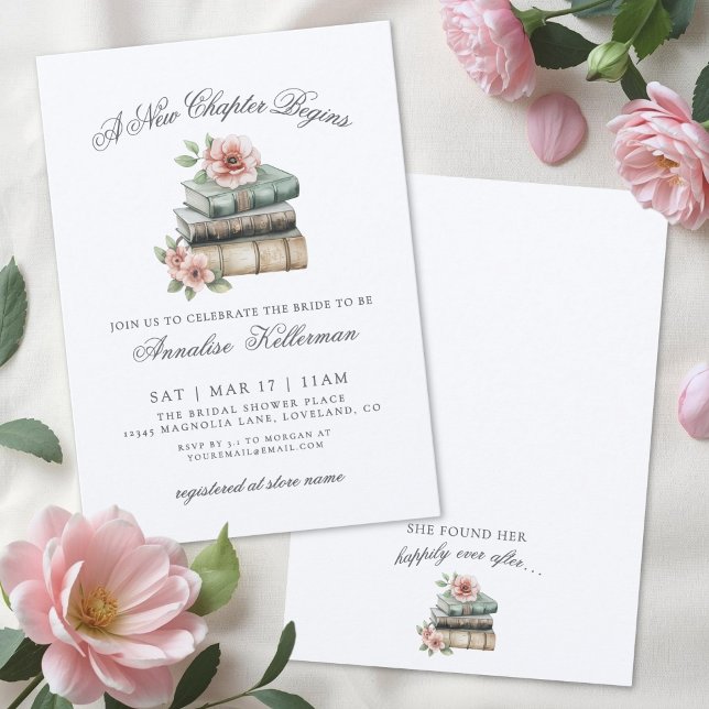Buch neues Kapitel Florale Hochzeitsdusche Einladung (Book New Chapter Floral Bridal Shower Invitation)