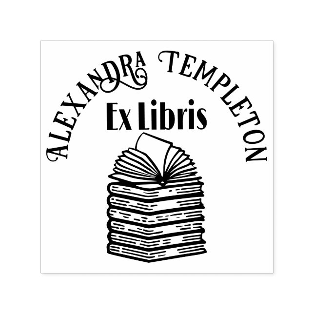 Buch öffnen auf Buchstapel R3 Bibliotheksname Permastempel (Design)