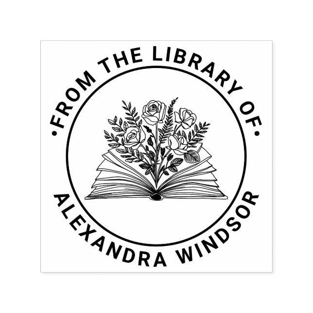 Buch öffnen mit Rose Bouquet Name Library Book Permastempel (Design)