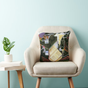 Buch, Pfeife und Brille, Juan Gris, Vintage Kubism Kissen