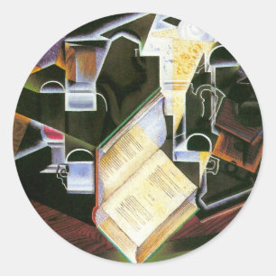 Buch, Pipe und Brille, Juan Gris, Vintager Kubismu Runder Aufkleber