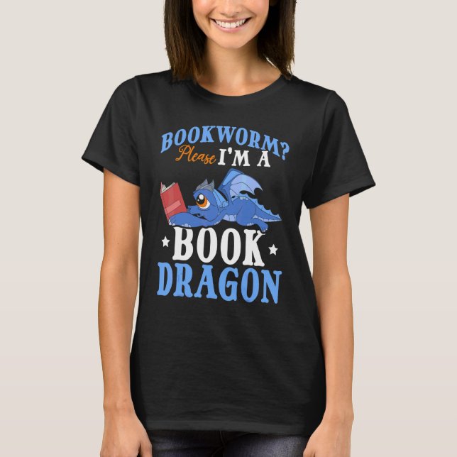 Buch Reading Fantasy Creature Niedlich Book Dragon T-Shirt (Vorderseite)