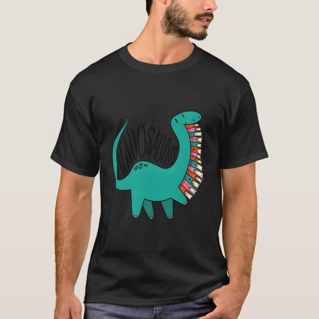 Buch Readosaurus Dinosaur Bücherbibliothek Lesen T-Shirt (Vorderseite)