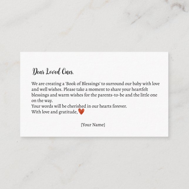 Buch Segen Herbst Teddy Bear Baby Shower Begleitkarte (Rückseite)