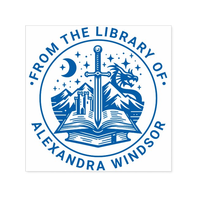 Buch Sword Dragon Stars Bibliotheksname Permastempel (Design)