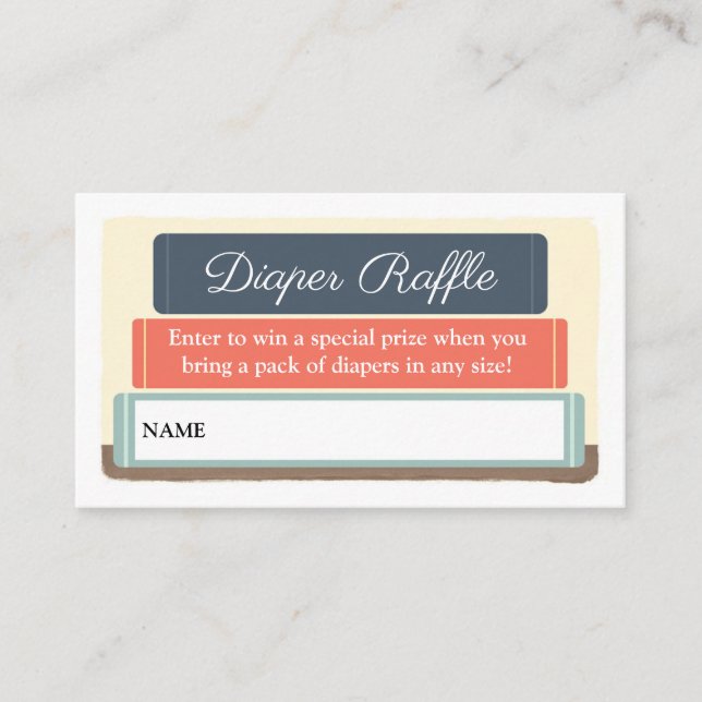 Buch Thema Bibliothek Babydusche Windeln Raffle Begleitkarte (Vorderseite)