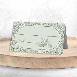 Buch-Thema Floral Sage Grün Brautdusche Platzkarte