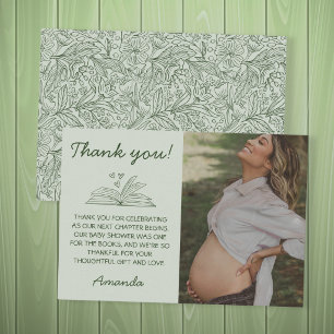 Buch-Thema Nächstes Kapitel Floral Grün Baby-Party Dankeskarte