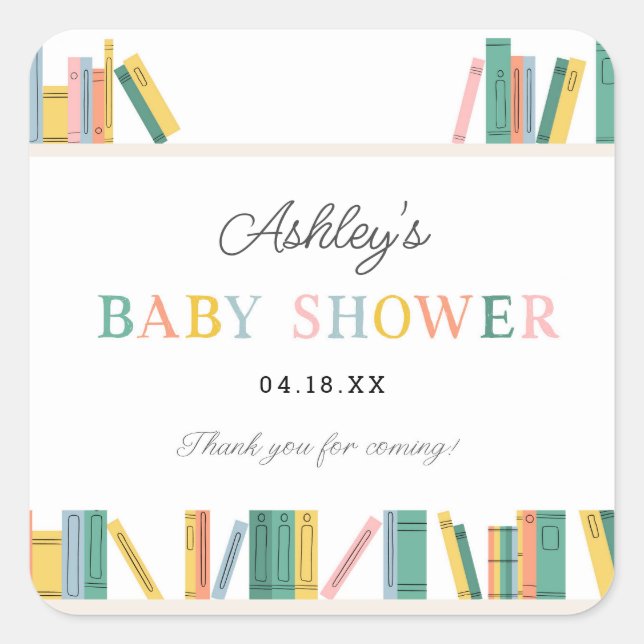 Buch Theme Storybook Baby Shower Quadratischer Aufkleber (Vorderseite)