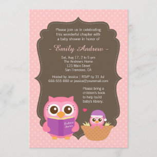 Buch Themed, Pink Niedlich Owl Baby Dusche Einladu Einladung