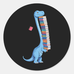 Buch tragender Dinosaurier lesender Dino Runder Aufkleber