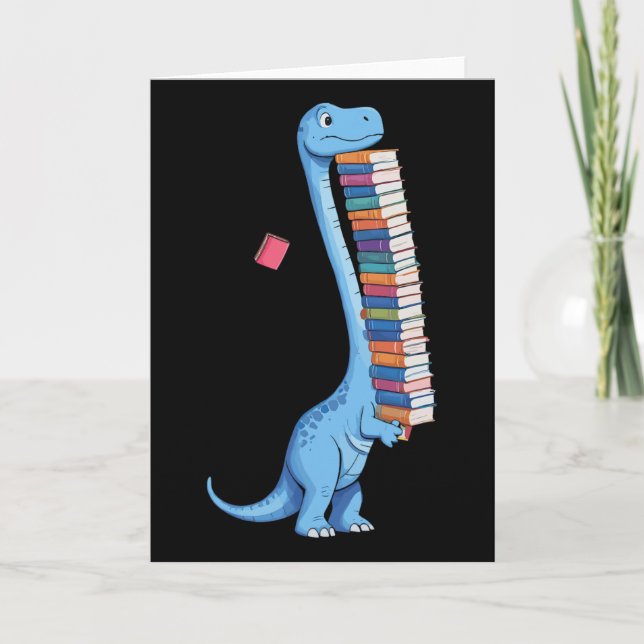 Buch tragender Dinosaurier liest Dino  Karte (Vorderseite)