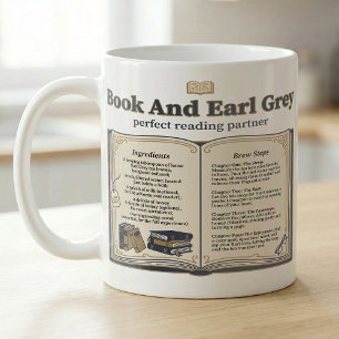 Buch und Earl Grey Tee Rezept Kaffeetasse
