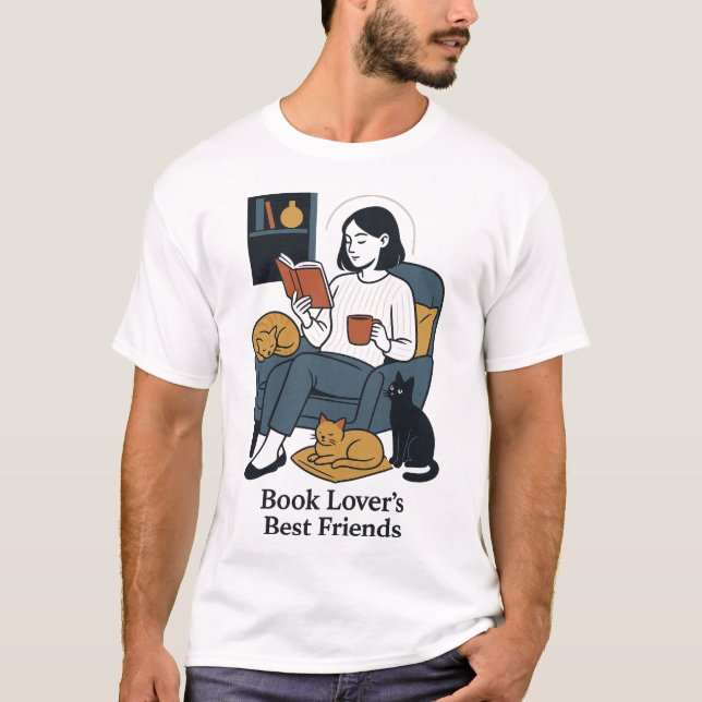 Buch und Katzen T-Shirt (Vorderseite)
