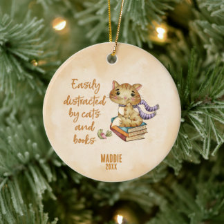 Buch- und Katzenliebhaber Keramik Ornament