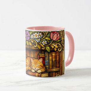 Buch- und Schlafkatzenliebhaber Faux-Buntglas Tasse