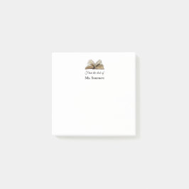 Buch vom Schreibtisch des Lehrers Post-it Klebezettel