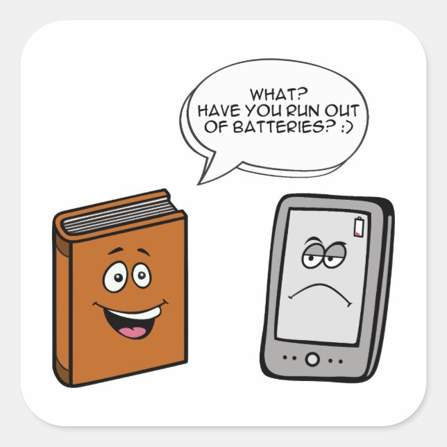 Buch vs. E-Book Quadratischer Aufkleber (Vorderseite)