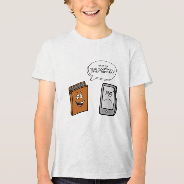 Buch vs. E-Book Tri-Blend Shirt (Vorderseite)