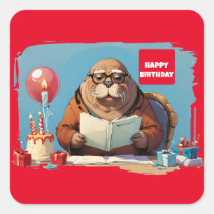 Buch Walrus Quadratischer Aufkleber