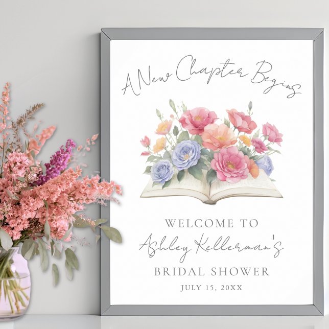 Buch Wasserfarbe Floral-Bridal-Shower-Willkommenss Poster (Book Watercolor Floral Bridal Shower Welcome Sign)