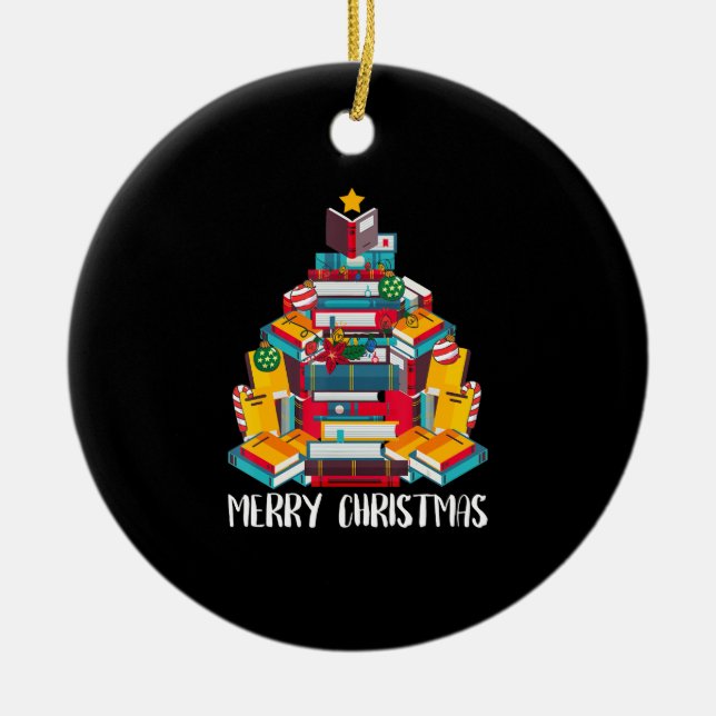 Buch Weihnachtsbaum-Bibliothek lesen Keramik Ornament (Vorne)