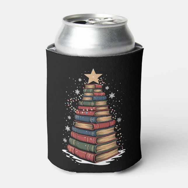 Buch Weihnachtsbaum Lehrer Librarian Xmas Urlaub Dosenkühler (Kanne Vorderseite)