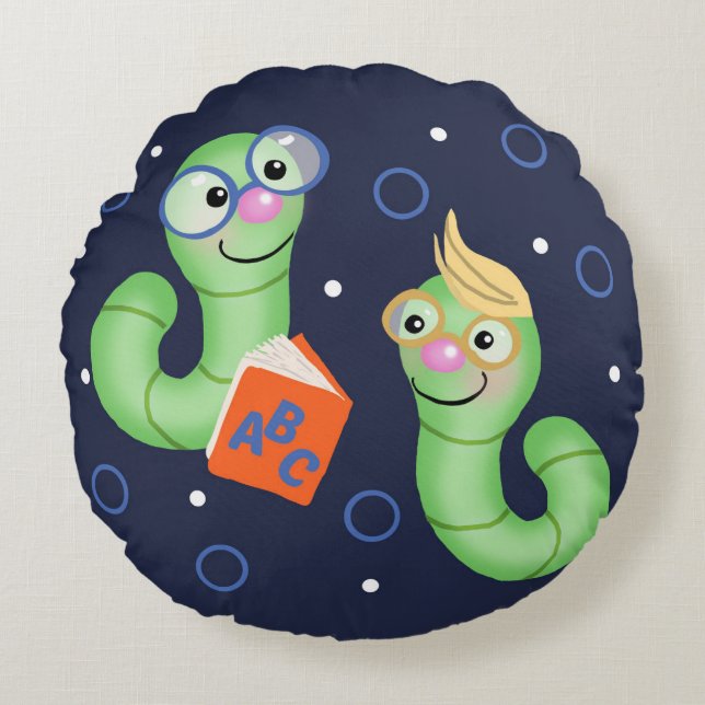 Buch-Wurm Rundes Kissen (Vorderseite)