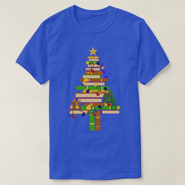 Buch Xmas Tree Light Reading Books Librarian Famil T-Shirt (Design vorne)
