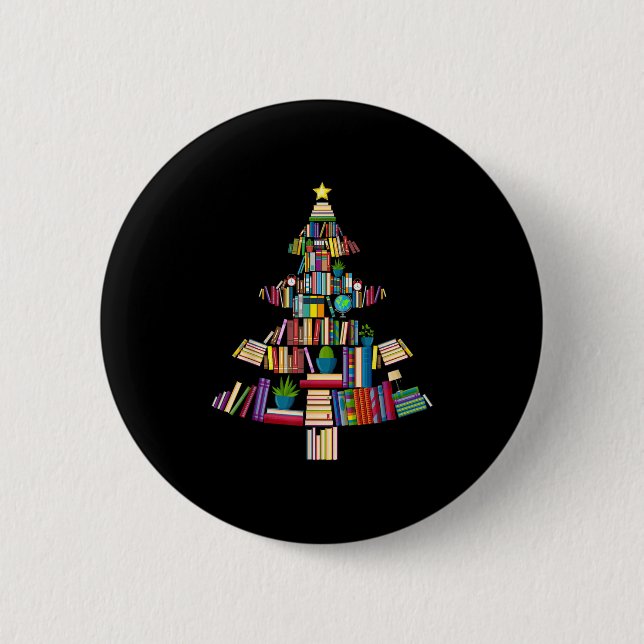 Buch Xmas Tree Lights Buch Librarian Teacher Button (Vorderseite)