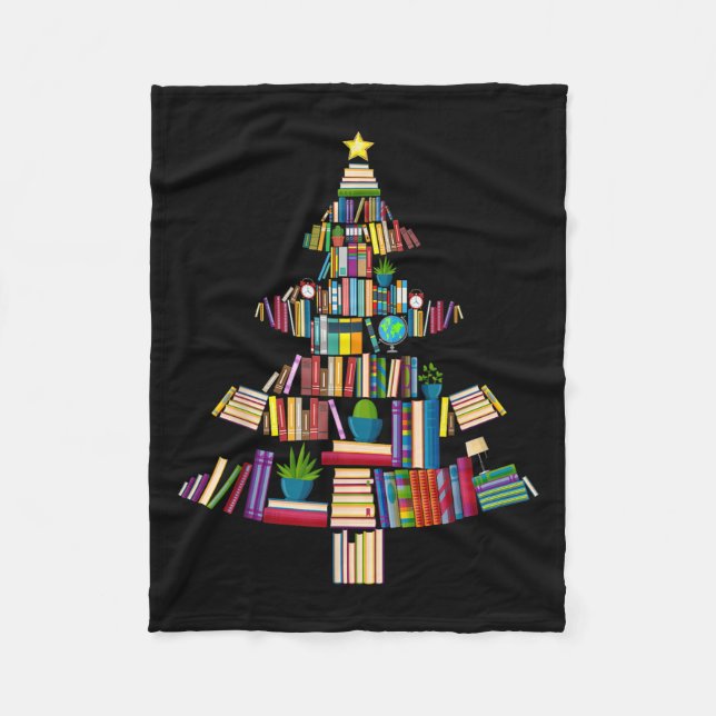 Buch Xmas Tree Lights Buch Librarian Teacher Fleecedecke (Vorderseite)