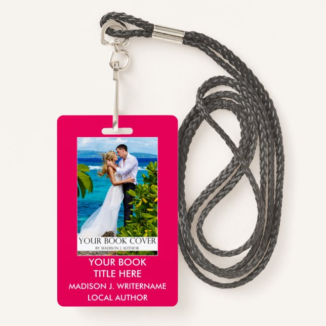 Buchabdeckung für Autoren - Hot Pink oder Pick Col Ausweis (Vorderseite mit Schlüsselband)