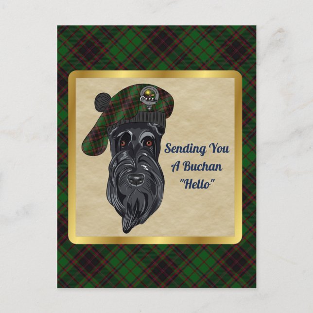 Buchan Clan Abzeichen & Tartan Postkarte (Vorderseite)