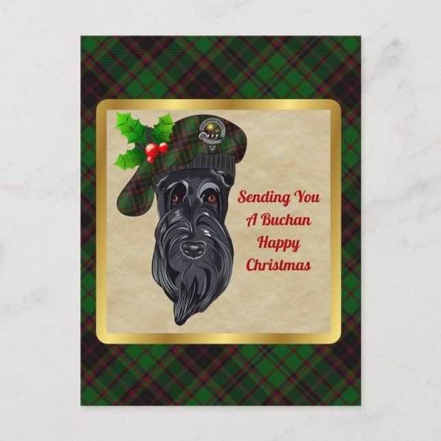 Buchan Clan Abzeichen & Tartan Weihnachten Postkarte (Vorderseite)