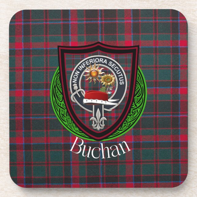 Buchan Scottish Clan Tartan & Crest Getränkeuntersetzer (Vorderseite)
