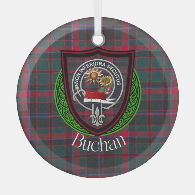 Buchan Scottish Clan Tartan & Crest Ornament Aus Glas (Vorderseite)